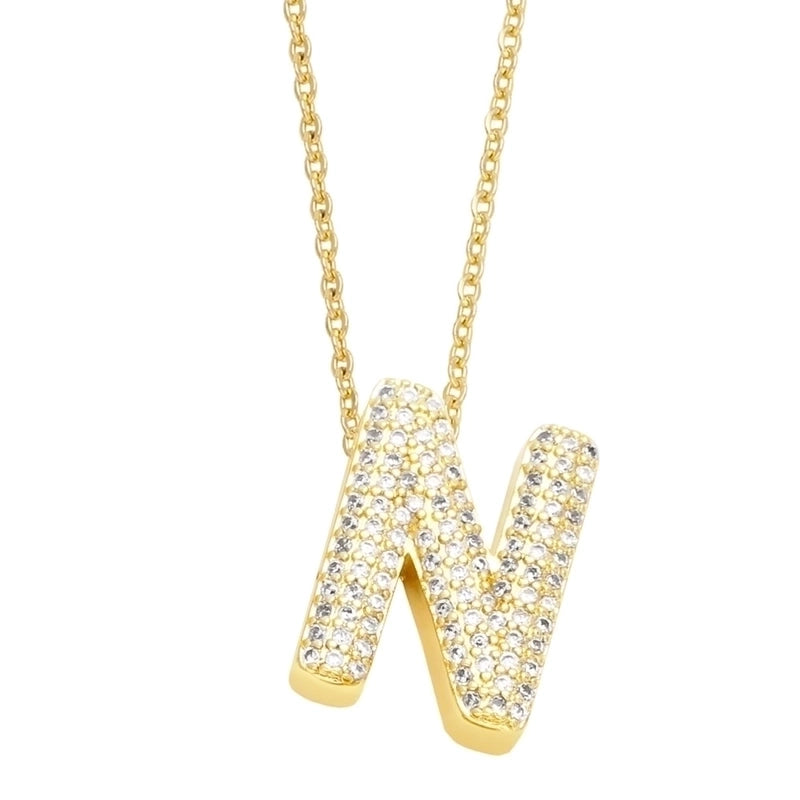 Copper Gold Plated Minimalist Letter Inlay Zircon Pendant Necklace