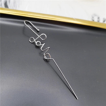2 Pieces Trendy Zircon Ear Hook Piercing Ear Pin Female Net Red Personality Design Surrounding Ear Bone Clip Oblique Line Earrings