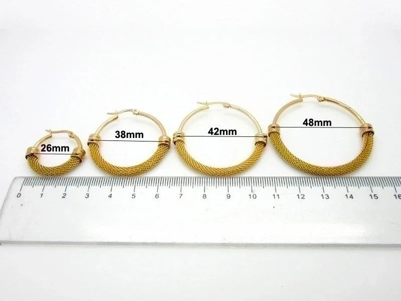 1 Pair Fashion Grid Plating 304 Stainless Steel Titanium Steel Gold Plated Hoop Earrings
