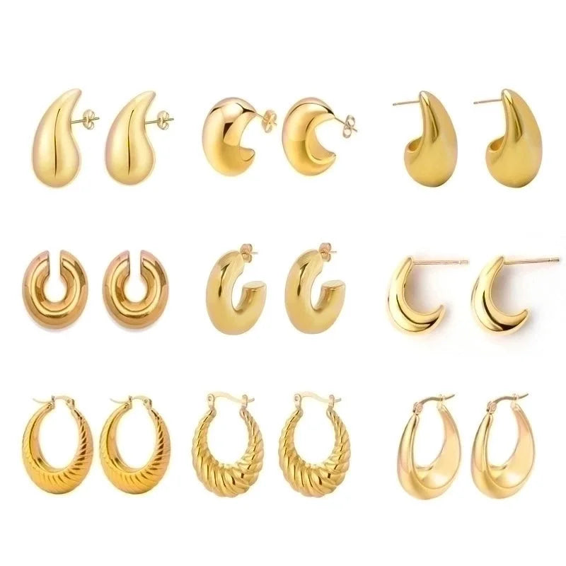 1 Pair Retro French Style C Shape U Shape Water Droplets Plating Stainless Steel 18k Gold Plated Earrings