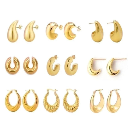 1 Pair Retro French Style C Shape U Shape Water Droplets Plating Stainless Steel 18k Gold Plated Earrings