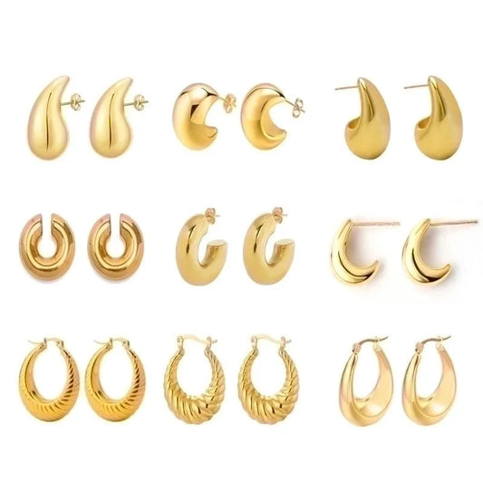 1 Pair Retro French Style C Shape U Shape Water Droplets Plating Stainless Steel 18k Gold Plated Earrings