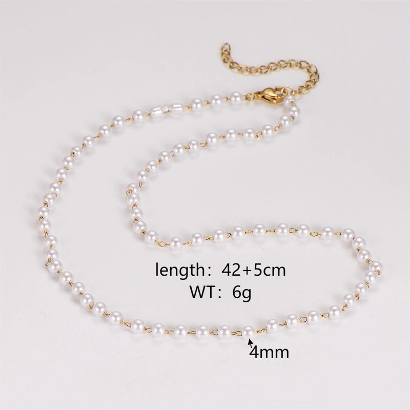 Casual Minimalist Classic Style Round 304 Stainless Steel Artificial Pearl Necklace