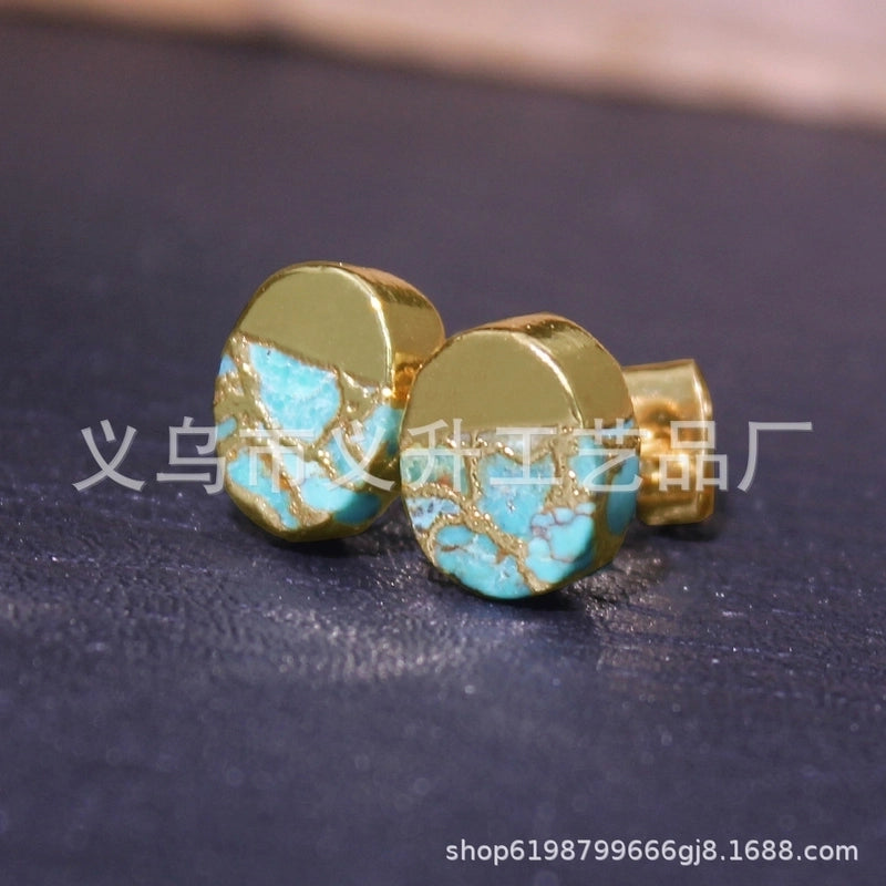 1 Pair Classic Style Water Droplets Patchwork Agate Drop Earrings