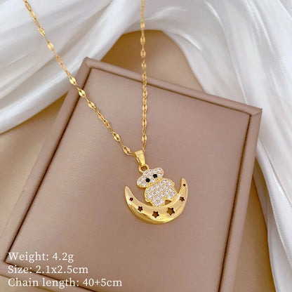 Fashion Geometric Titanium Steel Copper Plating Artificial Diamond Necklace