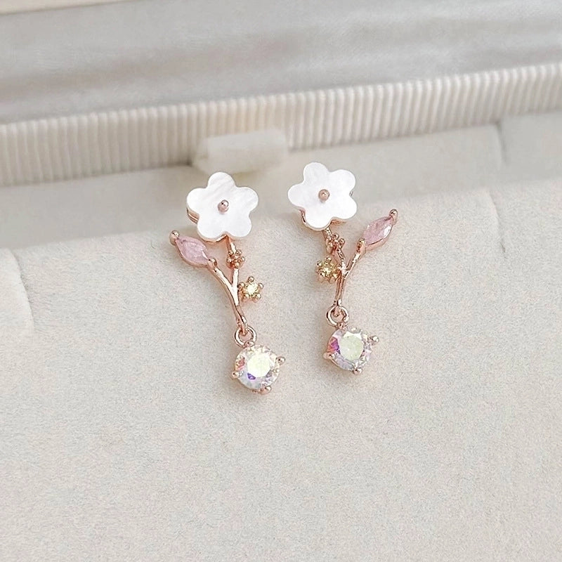 1 Pair Elegant Lady Streetwear Water Droplets Heart Shape Flower Hollow Out Inlay Steel Imitation Pearl Zircon Drop Earrings
