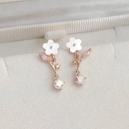 1 Pair Elegant Lady Streetwear Water Droplets Heart Shape Flower Hollow Out Inlay Steel Imitation Pearl Zircon Drop Earrings