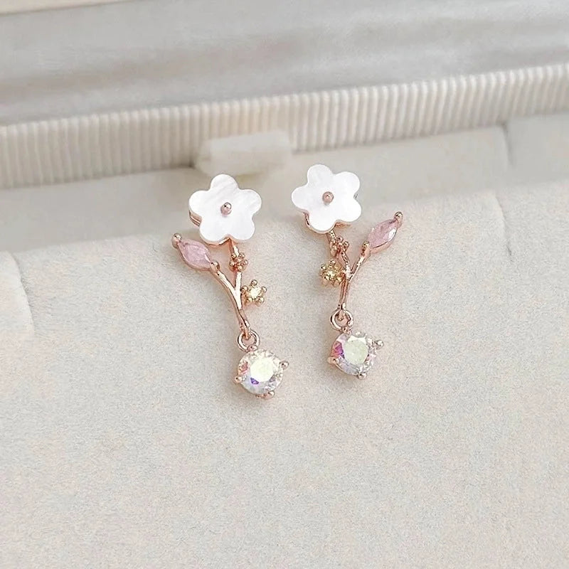 1 Pair Elegant Lady Streetwear Water Droplets Heart Shape Flower Hollow Out Inlay Steel Imitation Pearl Zircon Drop Earrings