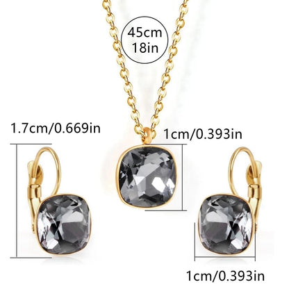 304 Stainless Steel Gold Plated Minimalist Shiny Inlay Square Zircon Jewelry Set