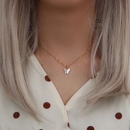 Lady Butterfly 304 Stainless Steel Shell 18K Gold Plated Plating Necklace