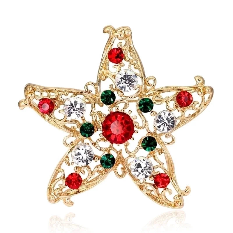 Fashion Pin Santa Claus Star Elk Alloy Plating Rhinestones Women'S Brooches