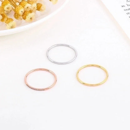 Minimalist Solid Color Titanium Steel Rhinestones 18K Gold Plated Inlay Rings