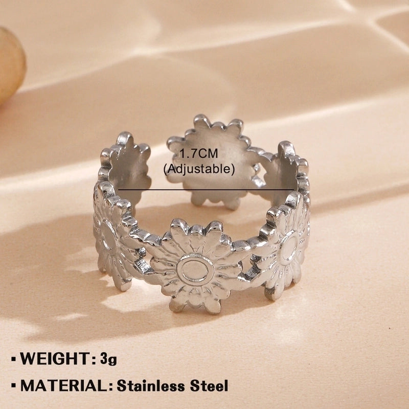 Minimalist Flower 304 Stainless Steel Plating Open Rings