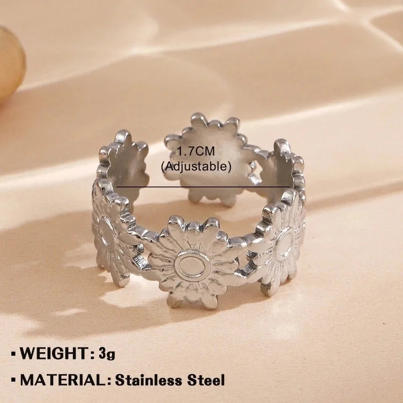 Minimalist Flower 304 Stainless Steel Plating Open Rings
