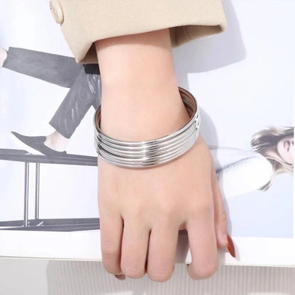 304 Stainless Steel 18K Gold Plated Minimalist Round Solid Color Bangle