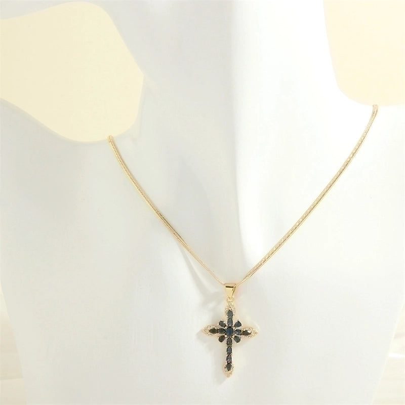Minimalist Cross Copper 18k Gold Plated Zircon Pendant Necklace In Bulk
