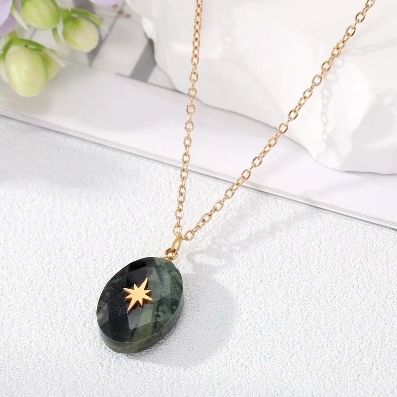 3 Pieces Minimalist Cross Water Droplets Lightning Stainless Steel Natural Stone Plating Pendant Necklace