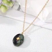 3 Pieces Minimalist Cross Water Droplets Lightning Stainless Steel Natural Stone Plating Pendant Necklace