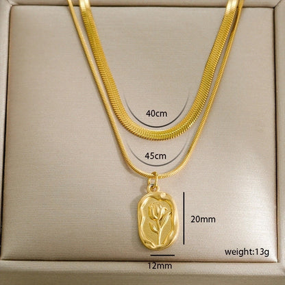 Modern Style Classic Style Letter Heart Shape Flower 304 Stainless Steel Plating Double Layer Necklaces Pendant Necklace