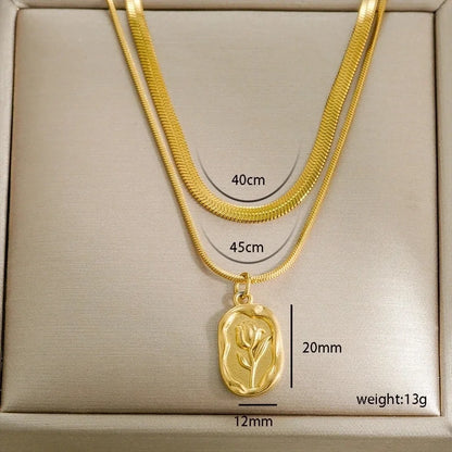 Modern Style Classic Style Letter Heart Shape Flower 304 Stainless Steel Plating Double Layer Necklaces Pendant Necklace