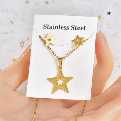 Fashion Star Tree Heart Shape Titanium Steel Hollow Out Women\'s Earrings Necklace 1 Set
