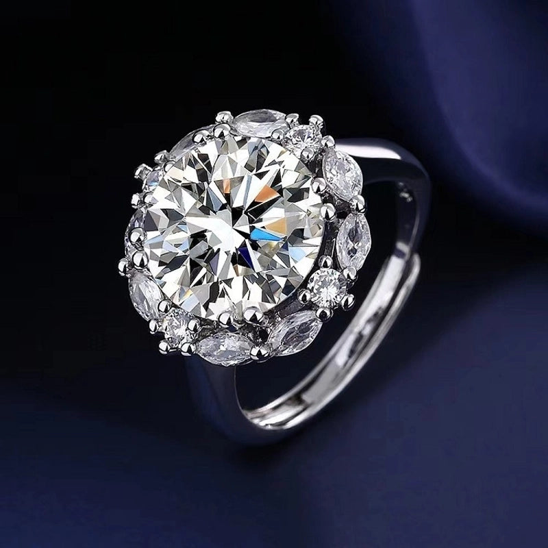 Copper Inlay Waves Heart Shape Crown Zircon Open Rings