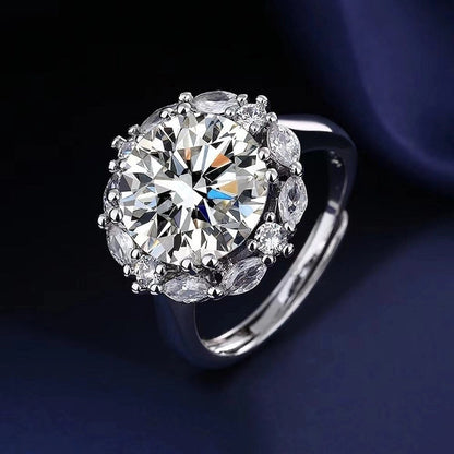 Copper Inlay Waves Heart Shape Crown Zircon Open Rings