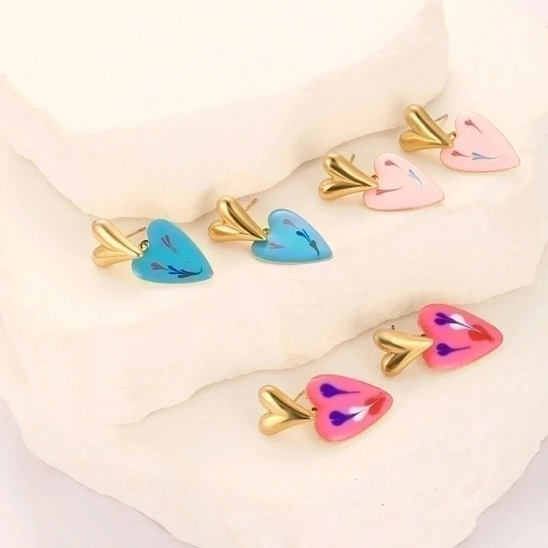 1 Pair Cute Sweet Heart Shape Plating 304 Stainless Steel Drop Earrings