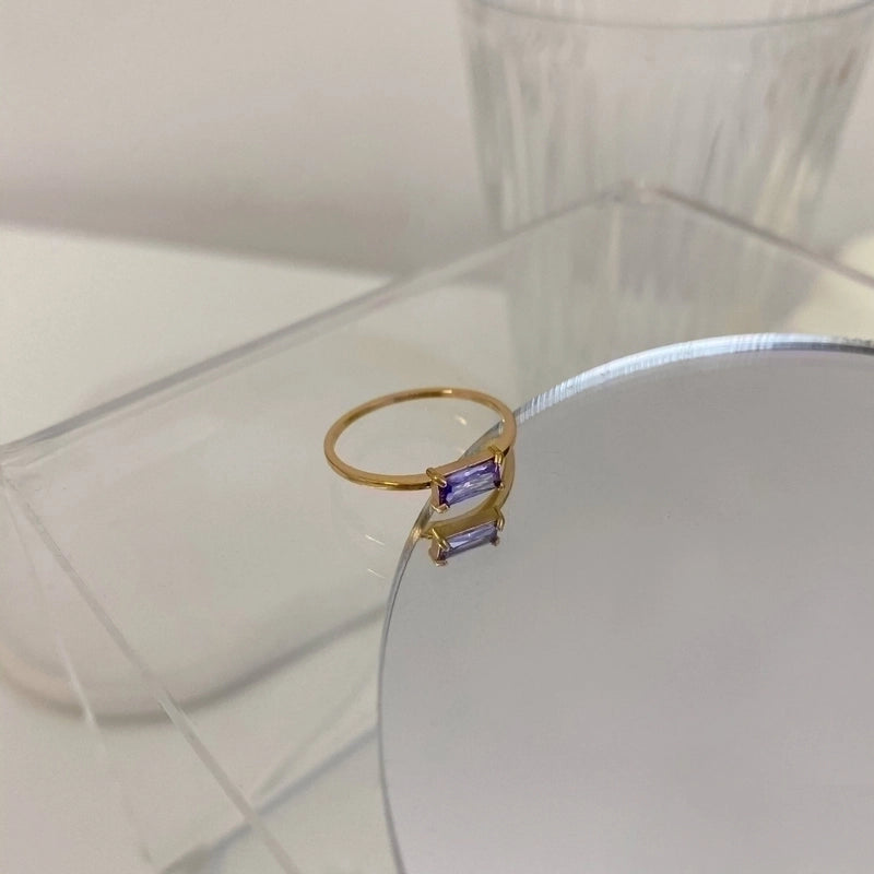 IG Style Minimalist Square Titanium Steel Zircon 18K Gold Plated Plating Inlay Rings