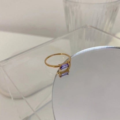 IG Style Minimalist Square Titanium Steel Zircon 18K Gold Plated Plating Inlay Rings