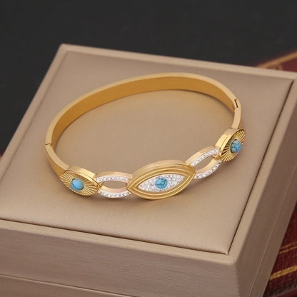 IG Style Vintage Style Eye Stainless Steel 18K Gold Plated Zircon Bracelets In Bulk