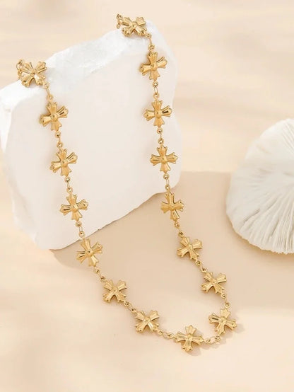 Retro Classic Style Cross 304 Stainless Steel 18K Gold Plated Multi Charms Necklace Bracelets