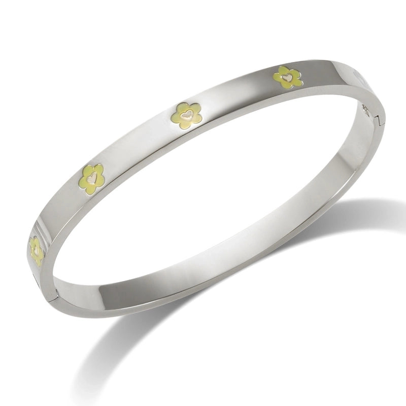 Elegant Heart Shape Flower Titanium Steel Bangle In Bulk