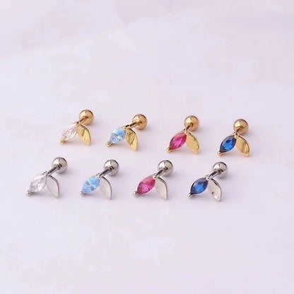 Ear Cartilage Rings & Studs Fashion Leaf 316L Stainless Steel Copper Plating Inlay Zircon