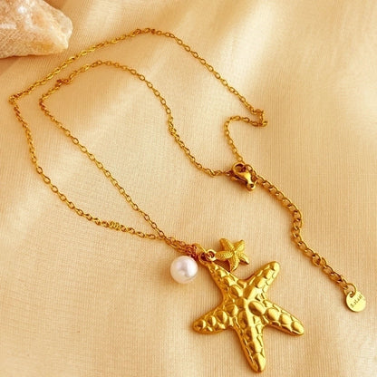 Elegant Beach Starfish Shell 304 Stainless Steel 18K Gold Plated Plating Pendant Necklace