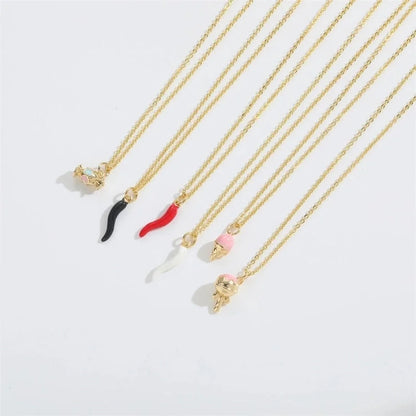 Copper Cable Chain 14K Gold Plated Enamel Ice Cream Lollipop Chili Necklace