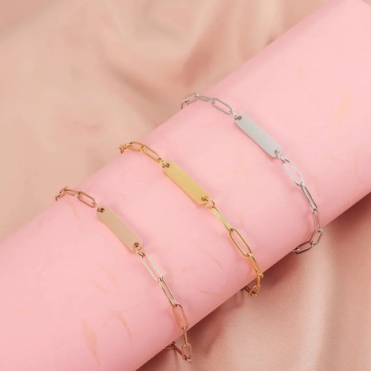 Minimalist Solid Color 304 Stainless Steel 18K Gold Plated Paperclip Chain Bracelets In Bulk