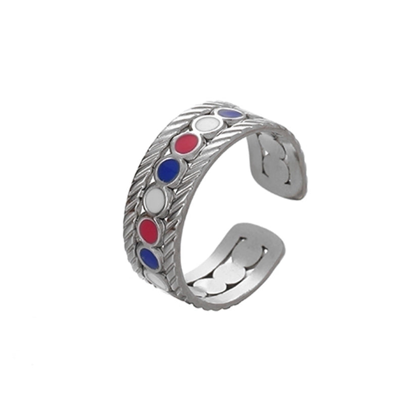 Ethnic Style Sun Star 304 Stainless Steel Artificial Gemstones Rhinestones Enamel Inlay Open Rings