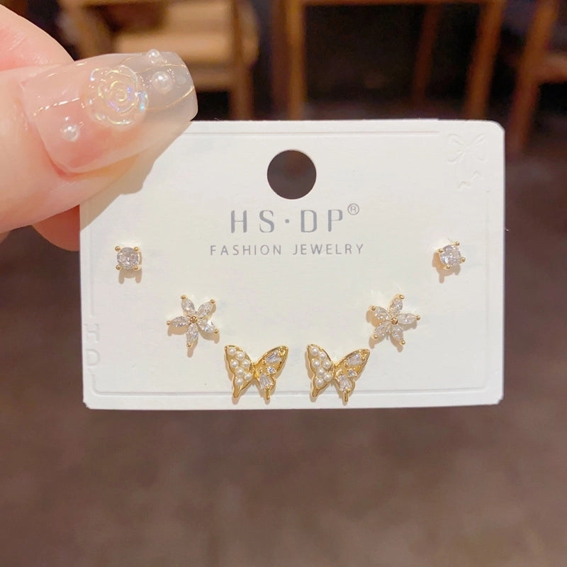 Fashion Geometric Copper Plating Artificial Pearls Zircon Earrings 3 Pairs