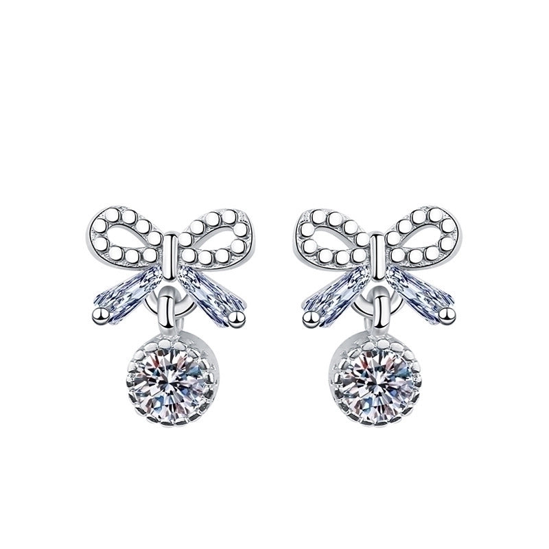 1 Pair Sweet Minimalist Round Heart Shape Bow Knot Plating Inlay Copper Zircon Silver Plated Drop Earrings