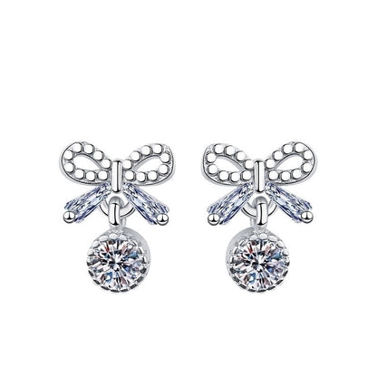 1 Pair Sweet Minimalist Round Heart Shape Bow Knot Plating Inlay Copper Zircon Silver Plated Drop Earrings