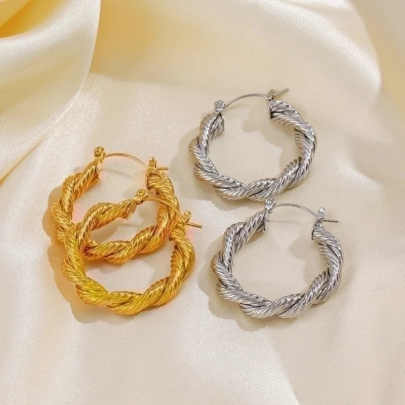 1 Pair IG Style Vintage Style Twist Plating 304 Stainless Steel 18K Gold Plated Hoop Earrings