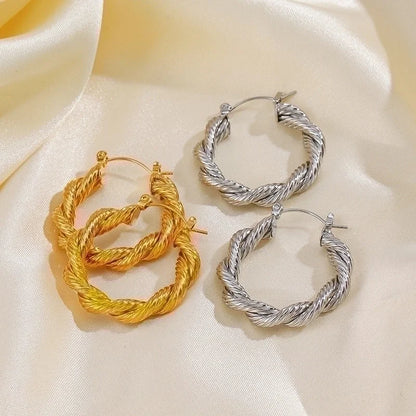 1 Pair IG Style Vintage Style Twist Plating 304 Stainless Steel 18K Gold Plated Hoop Earrings