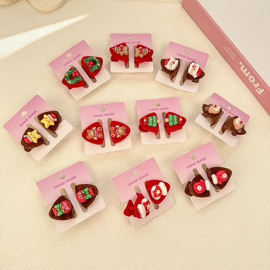 Christmas Nordic Style Cute Women's Christmas Tree Gingerbread Bear Plastic Hair Clip