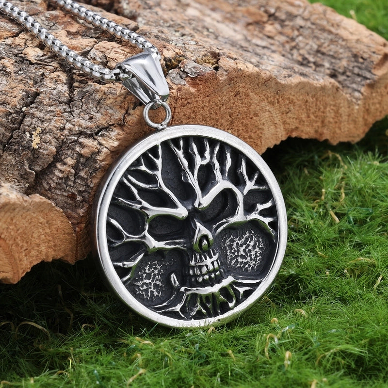Tree Of Life Trendy Men's Hip Hop Titanium Steel Necklace Non-Fading Personality Skull Niche Retro Fashion Necklace Accessories