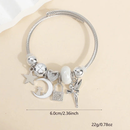 IG Style Elegant Korean Style Star Moon Butterfly 304 Stainless Steel Zircon Bangle In Bulk