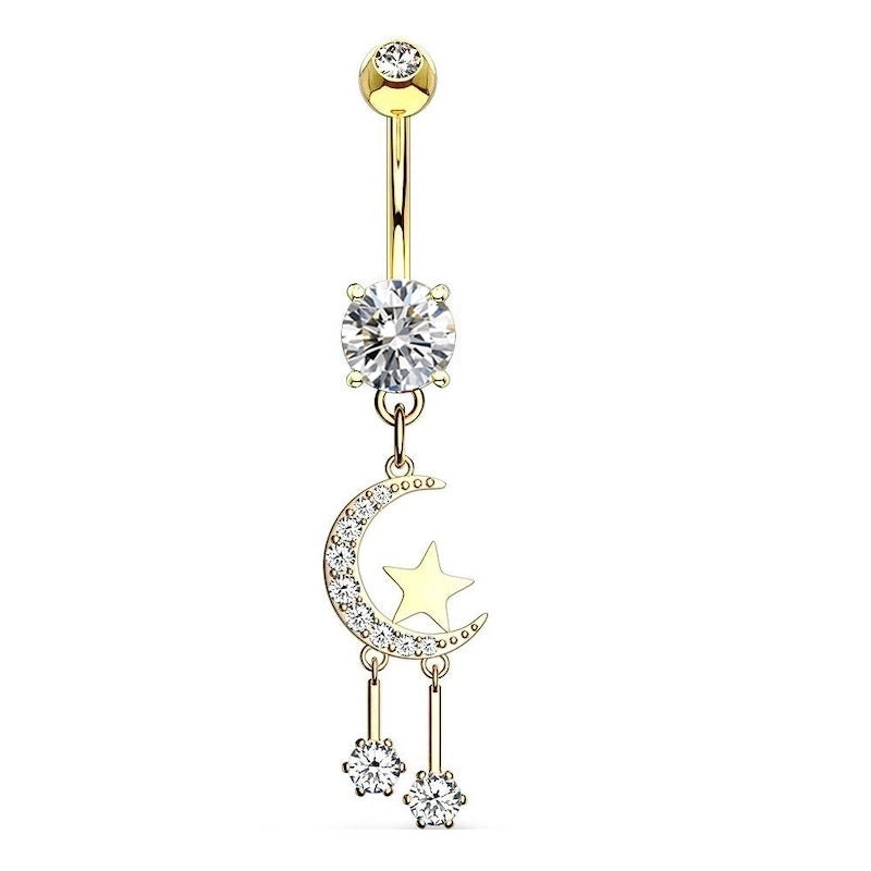 1 Piece Belly Rings Minimalist Moon 316 Stainless Steel Inlay Zircon