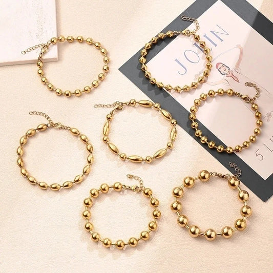 Casual Minimalist Round Oval Solid Color 304 Stainless Steel 18K Gold Plated Bracelets In Bulk