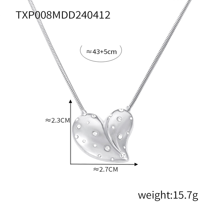 304 Stainless Steel 18K Gold Plated Elegant Minimalist Plating Inlay Heart Shape Rhinestones Earrings Necklace