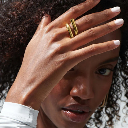 IG Style Asymmetrical Stainless Steel 18K Gold Plated Rings